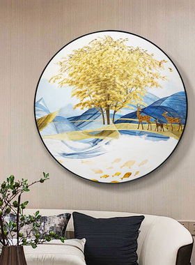 聚瑞图现代装饰刺绣挂画新中式玄关轻奢圆形挂画绣娘直供包邮安装