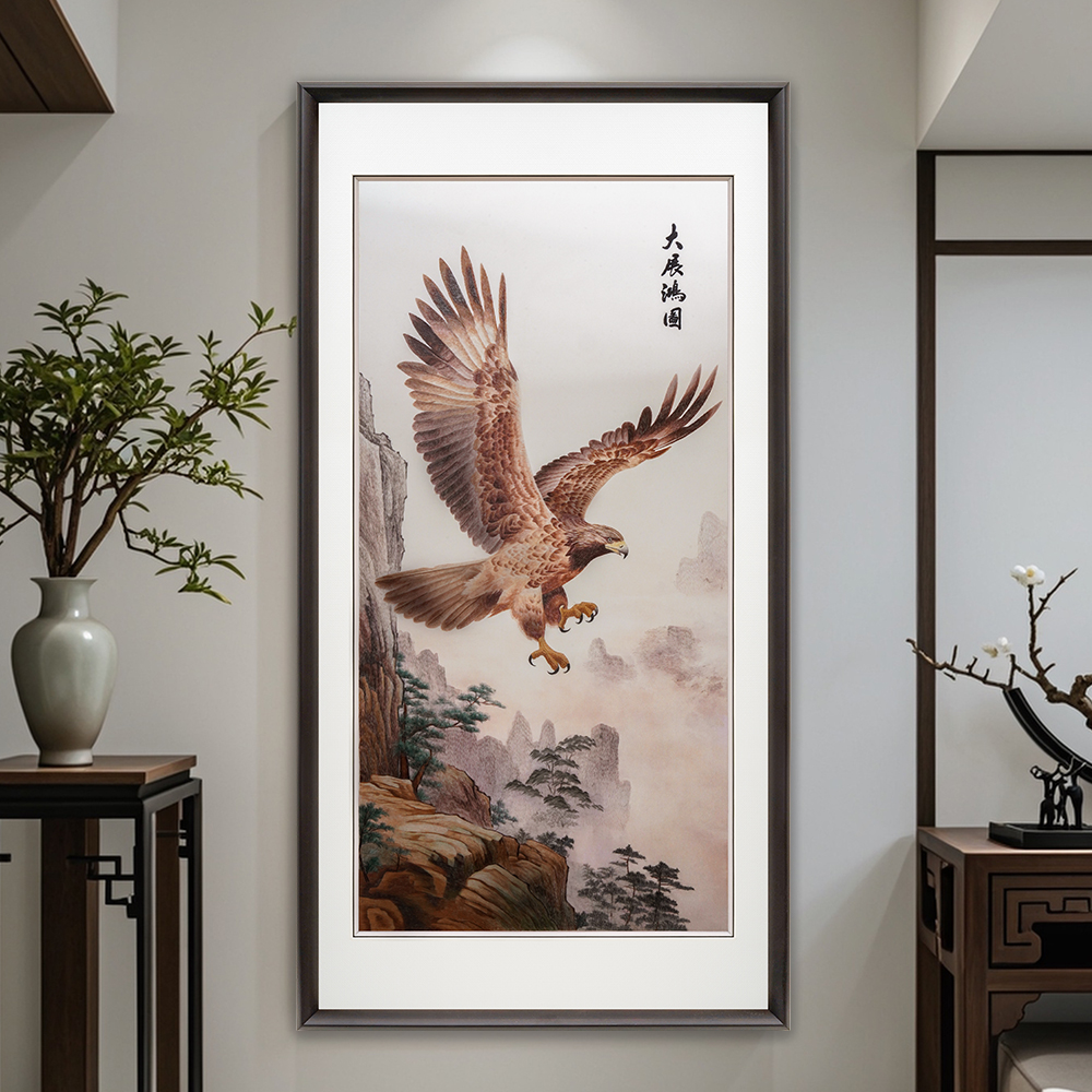 苏绣成品纯手工刺绣装饰画刺绣老鹰大展宏图客厅书房过道走廊挂画图片