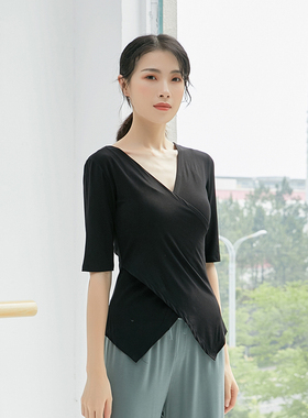 新款瑜伽短袖套指练功服成人教师黑色长袖上衣现代形体考级舞蹈服
