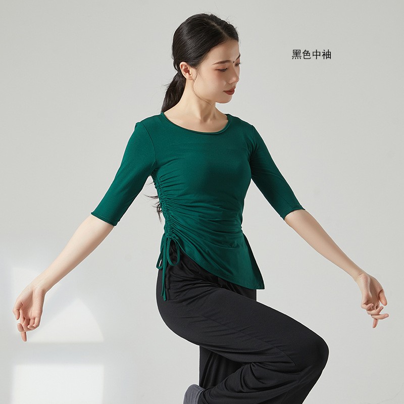 舞蹈练功服上衣女中袖宽松