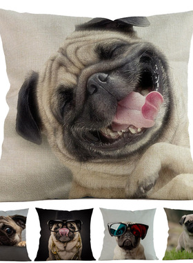 可爱宠物狗Pug巴哥犬哈巴狗八哥图案抱枕套沙发汽车装饰靠垫定制
