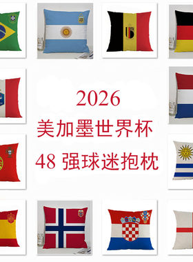2026世界杯48强国旗足球队徽双面抱枕球迷酒吧汽车装饰靠垫