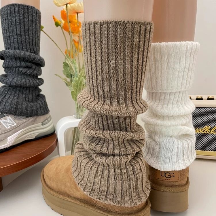 翻边金属标美式复古咖啡棕色袜套女秋冬季加厚保暖显瘦针织腿套潮