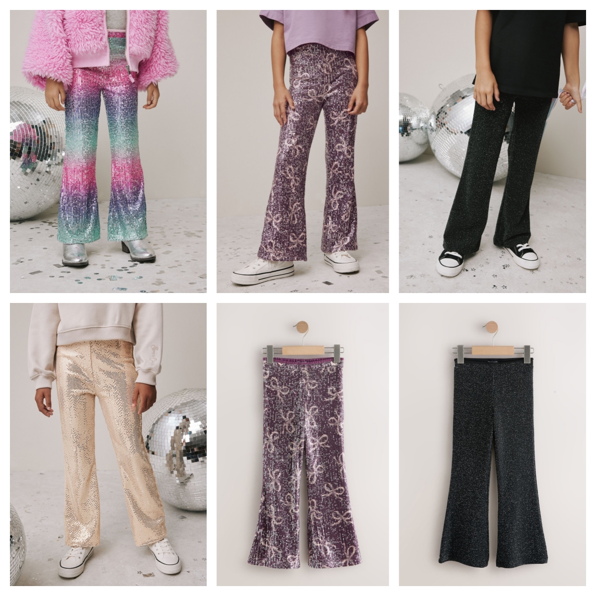 英国NEXT亲子装 25秋新女童大女孩闪耀亮片弹力橡筋腰内搭喇叭裤