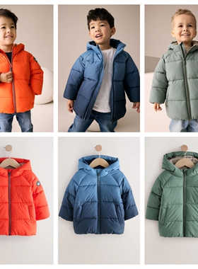 英国NEXT童装 25冬新男童男宝宝加厚加绒衬里保暖拉链连帽外套