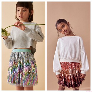 英国next童装 24秋女童大女孩彩色亮片橡筋腰宴会闪亮半身裙 裙子