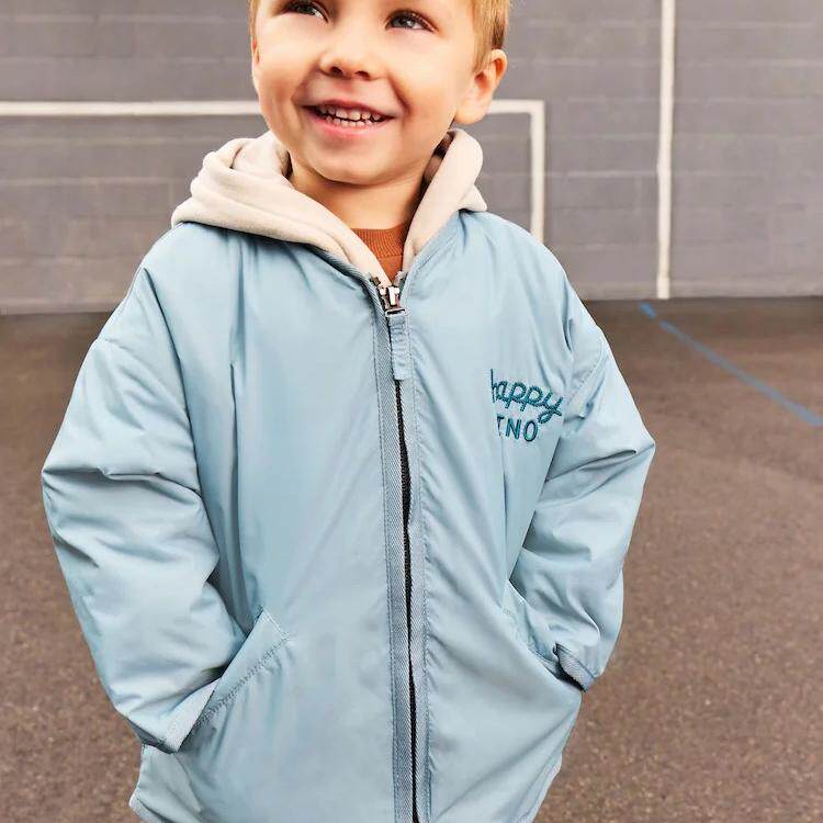 英国NEXT童装 24冬新男童男宝宝淡蓝色卡通刺绣夹棉连帽外套 大衣