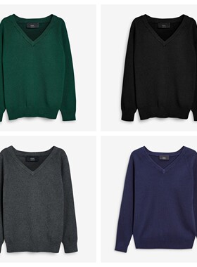 英国NEXT童装 24秋男童大男孩纯色学院风简洁V领薄款针织衫 毛衣