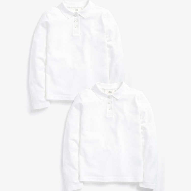 next白色学院风长袖翻领POLO上衣