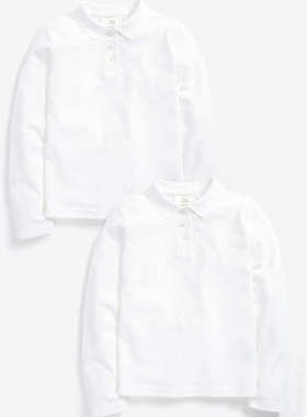 英国NEXT亲子装 25秋新女童大女孩纯白色学院风长袖翻领POLO上衣