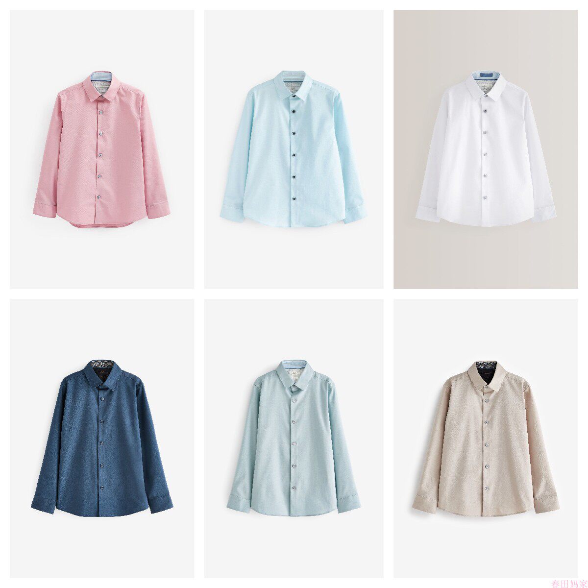 英国next亲子装 24春新男童大男孩纯色百搭绅士翻领长袖衬衫 上衣