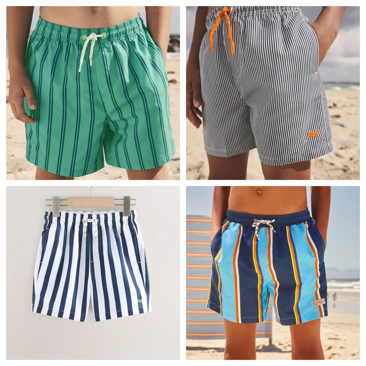 英国NEXT亲子装 25新男童大男孩竖条纹印花橡筋腰度假风沙滩泳裤