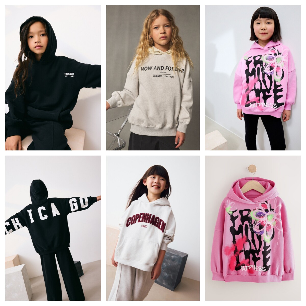 英国NEXT亲子装 25秋新女童大女孩标语印花薄绒套头连帽运动卫衣