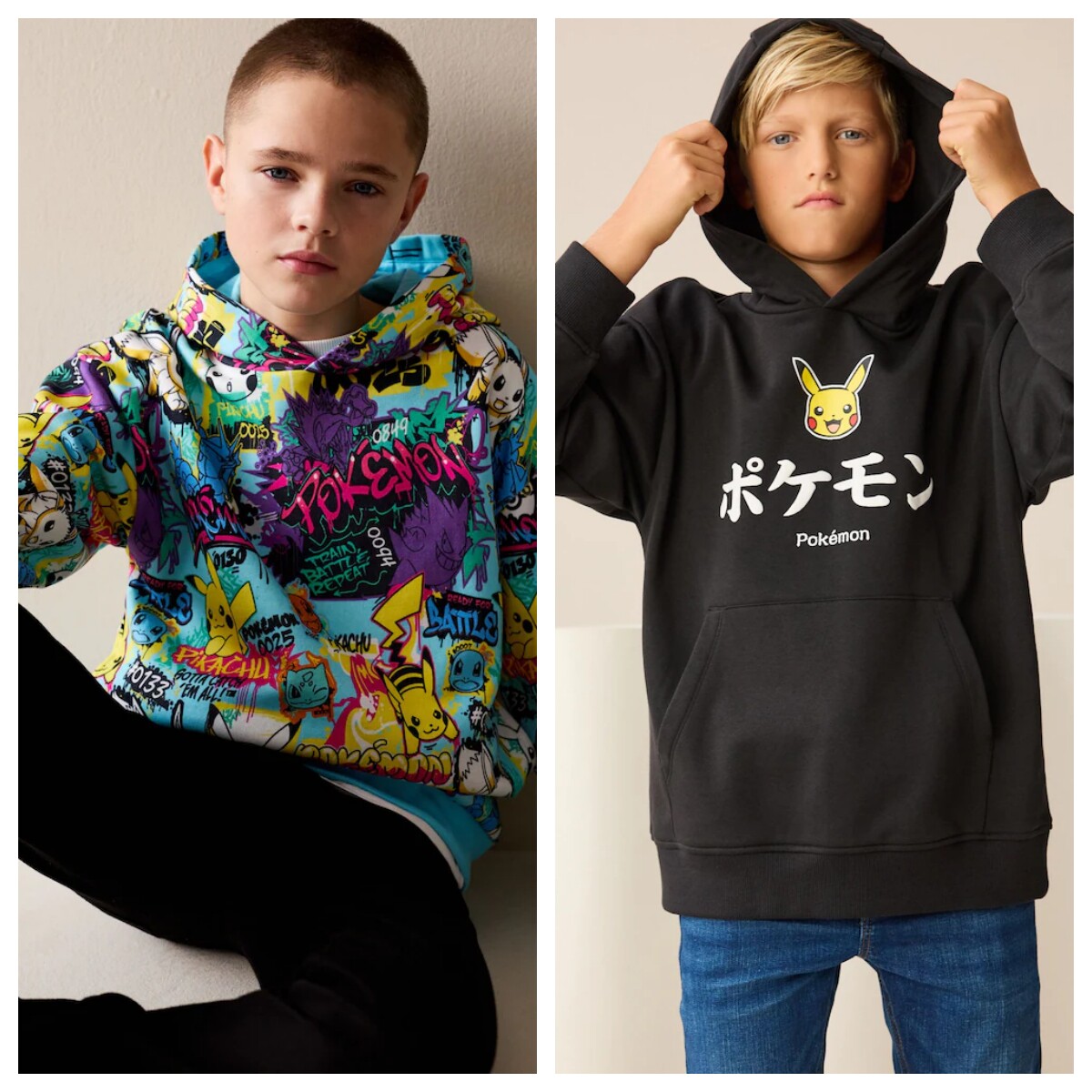 英国NEXT亲子装 26春新男童大男黑色 Pokemon卡通套头连帽卫衣