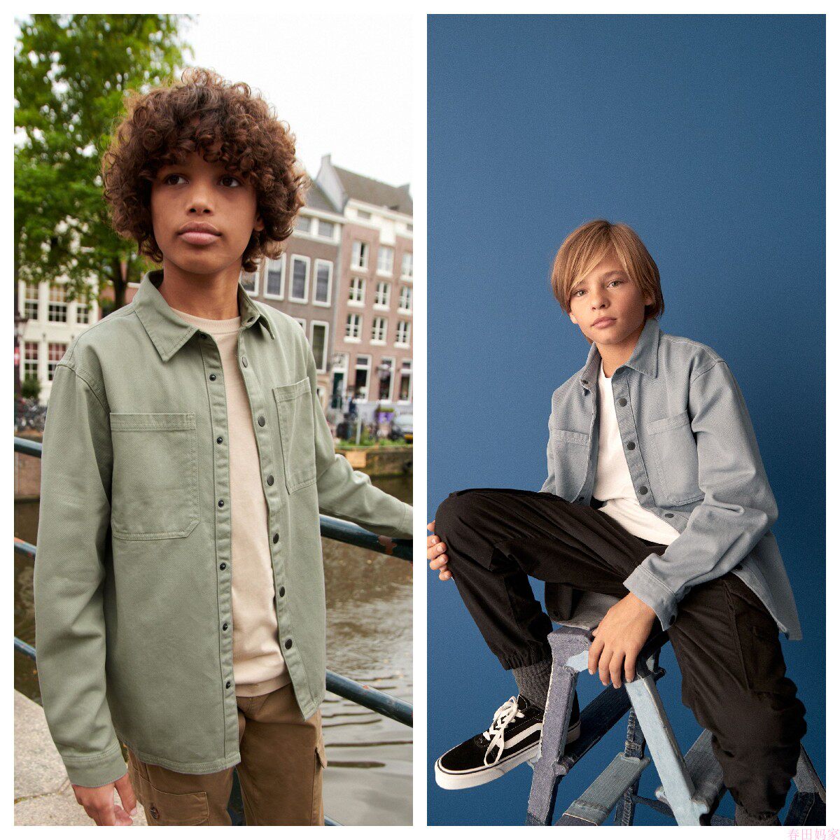 英国next童装 24春新男童大男孩蓝色马卡龙系松身衬衫式排扣外套