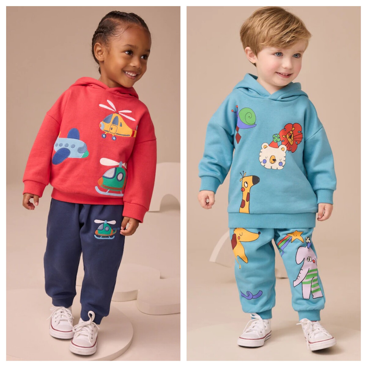 英国NEXT童装 25秋新男童男宝宝交通工具卡通薄绒卫衣+运动裤套装
