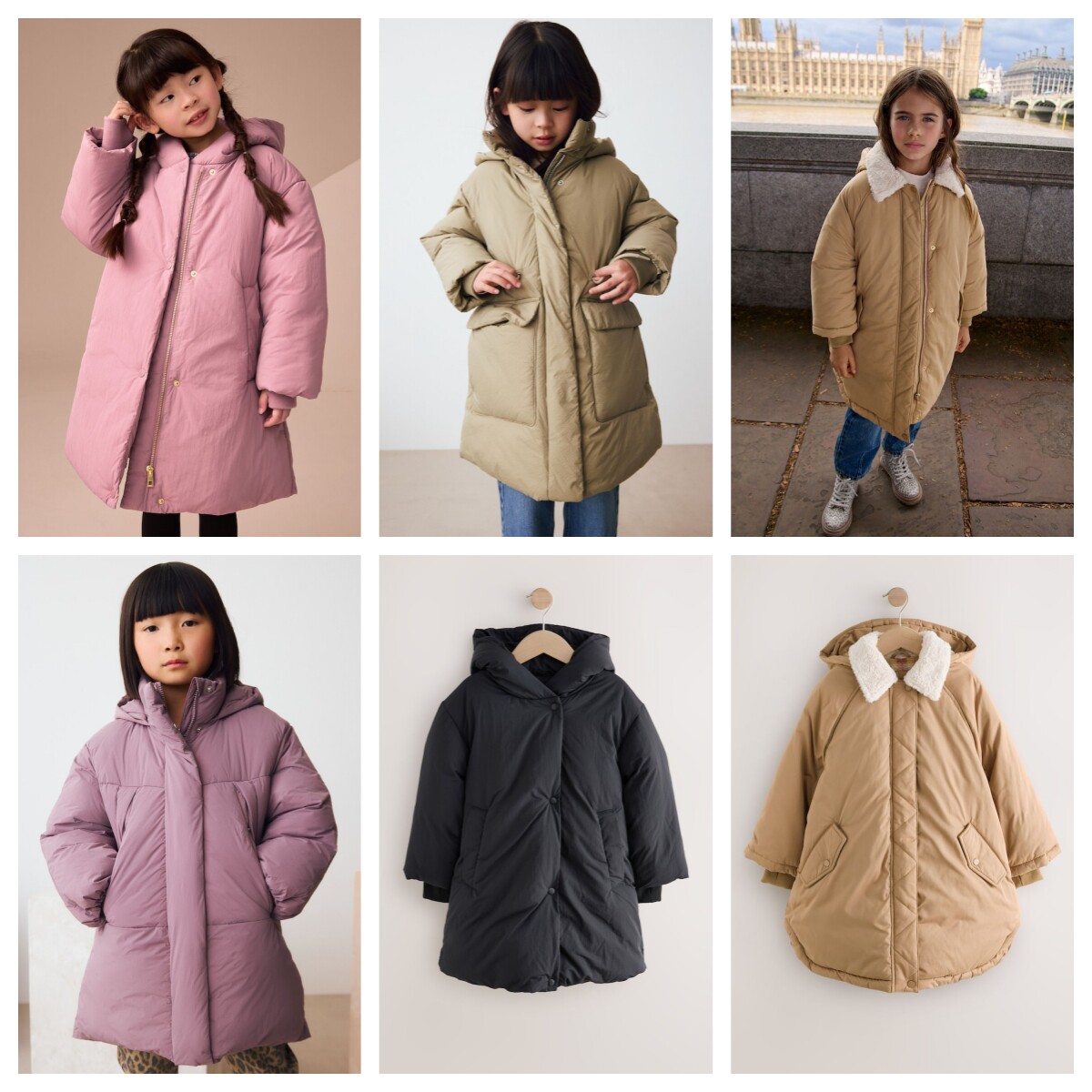英国next亲子装 25冬新女童大女孩纯色防雨保暖夹棉连帽外套 大衣