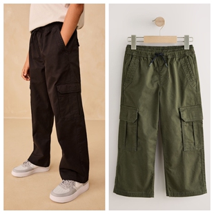 英国NEXT亲子装 25秋新男童大男卡其绿色橡筋腰工装口袋休闲长裤