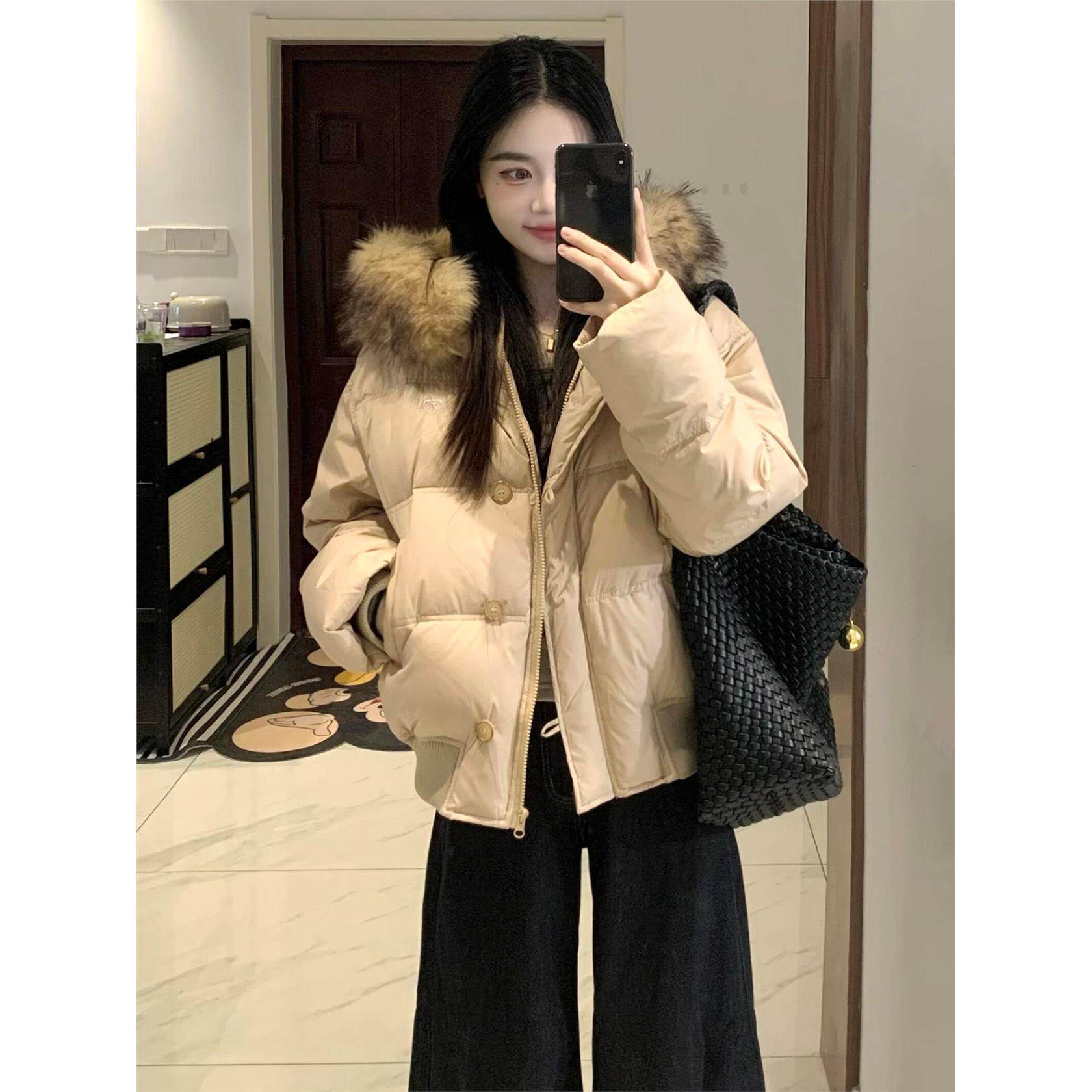 超好看毛领连帽短款棉服女冬季2025新款保暖面包服加厚棉衣外套