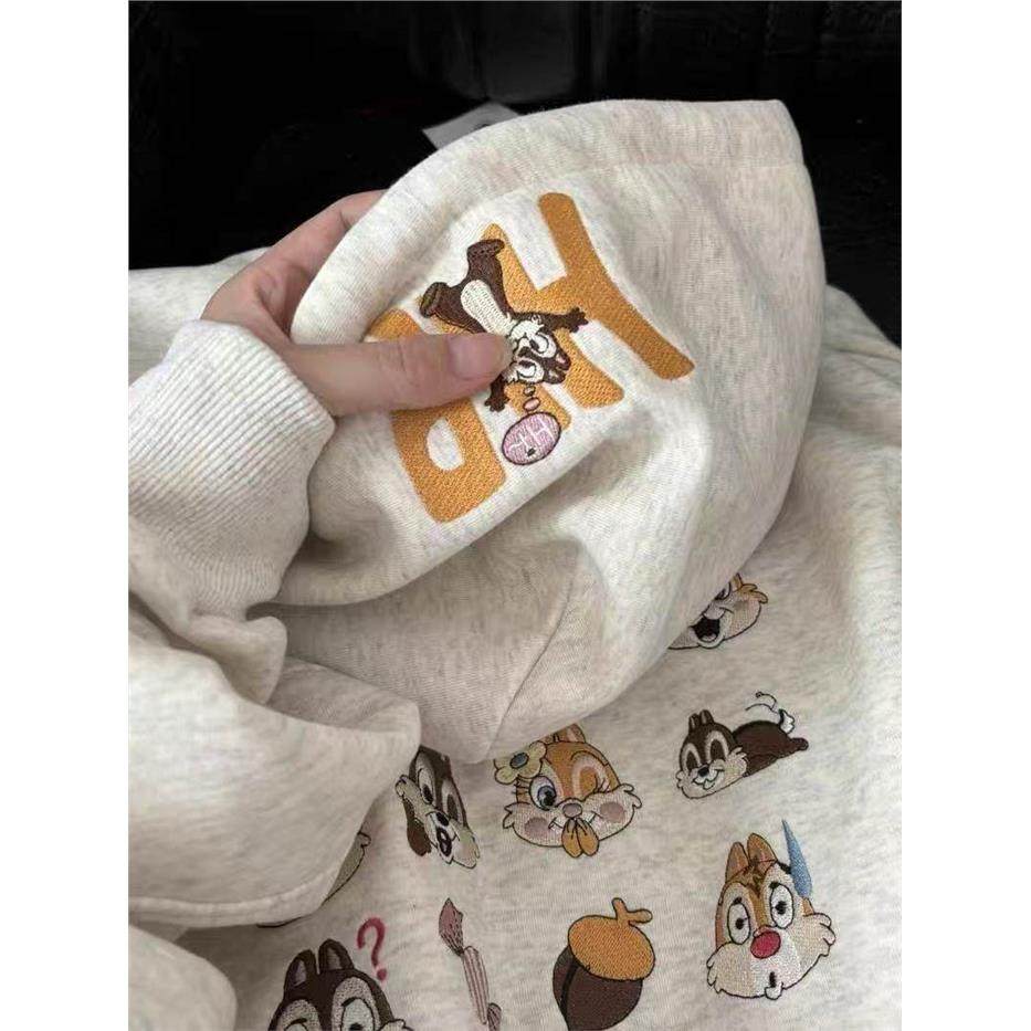 重磅卡通刺绣连帽卫衣女2025秋冬宽松加绒加厚小众设计感韩系外套