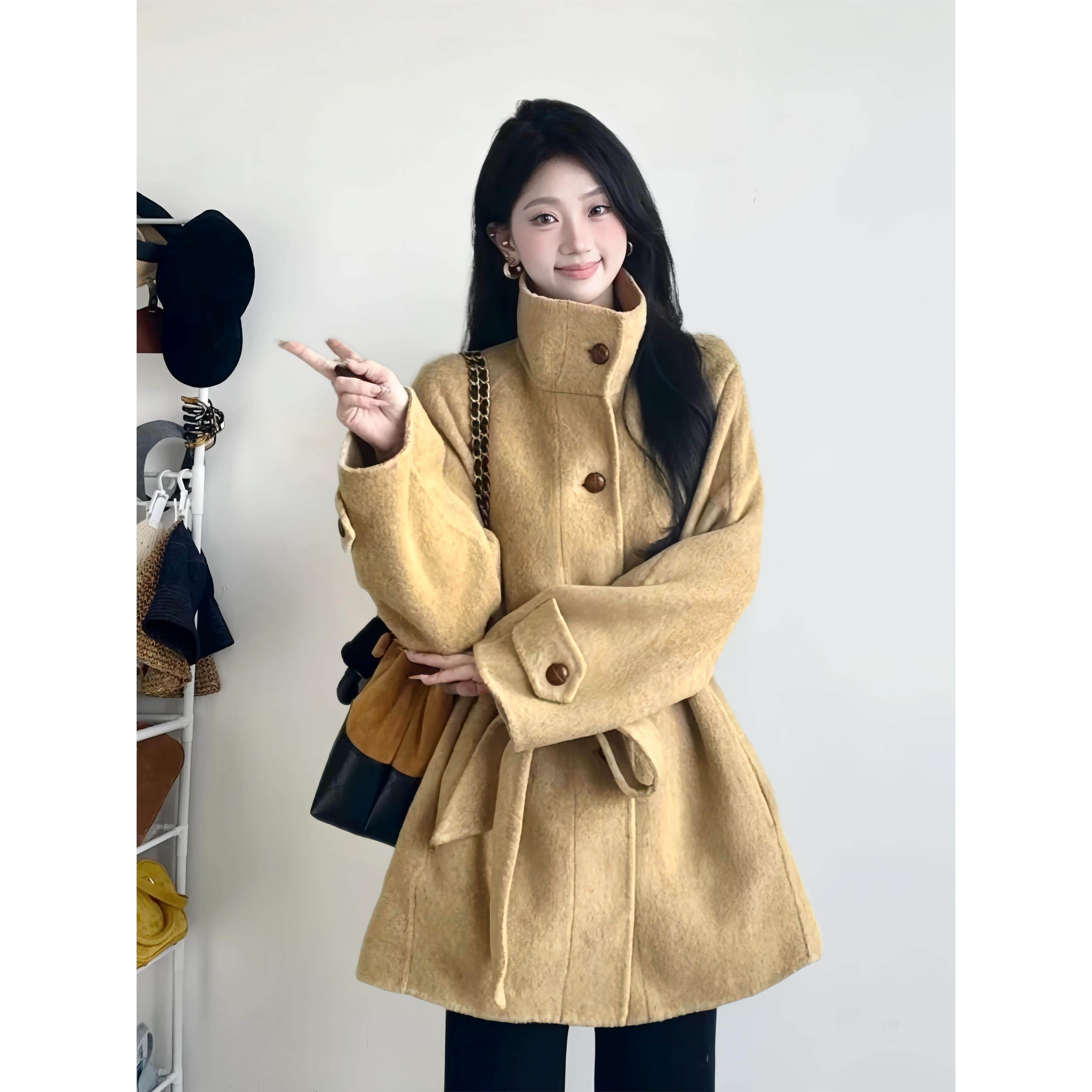 灰色短款毛呢外套女2025秋冬新款韩系小个子学生双面羊绒呢子大衣