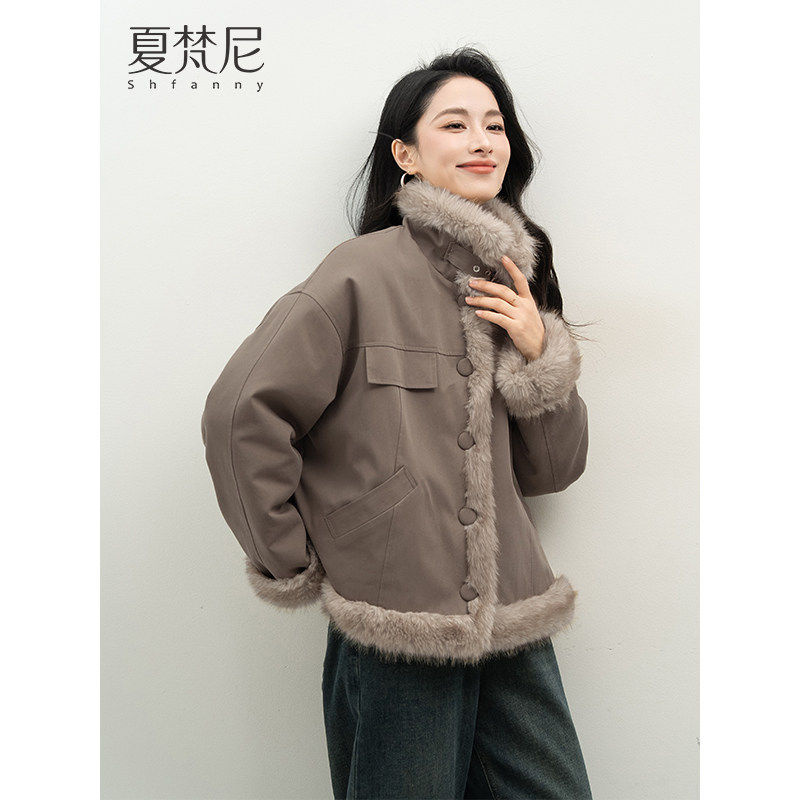 夏梵尼椰奶雪绒2025女装冬时髦机车风巨好看厚款加绒保暖毛毛外套