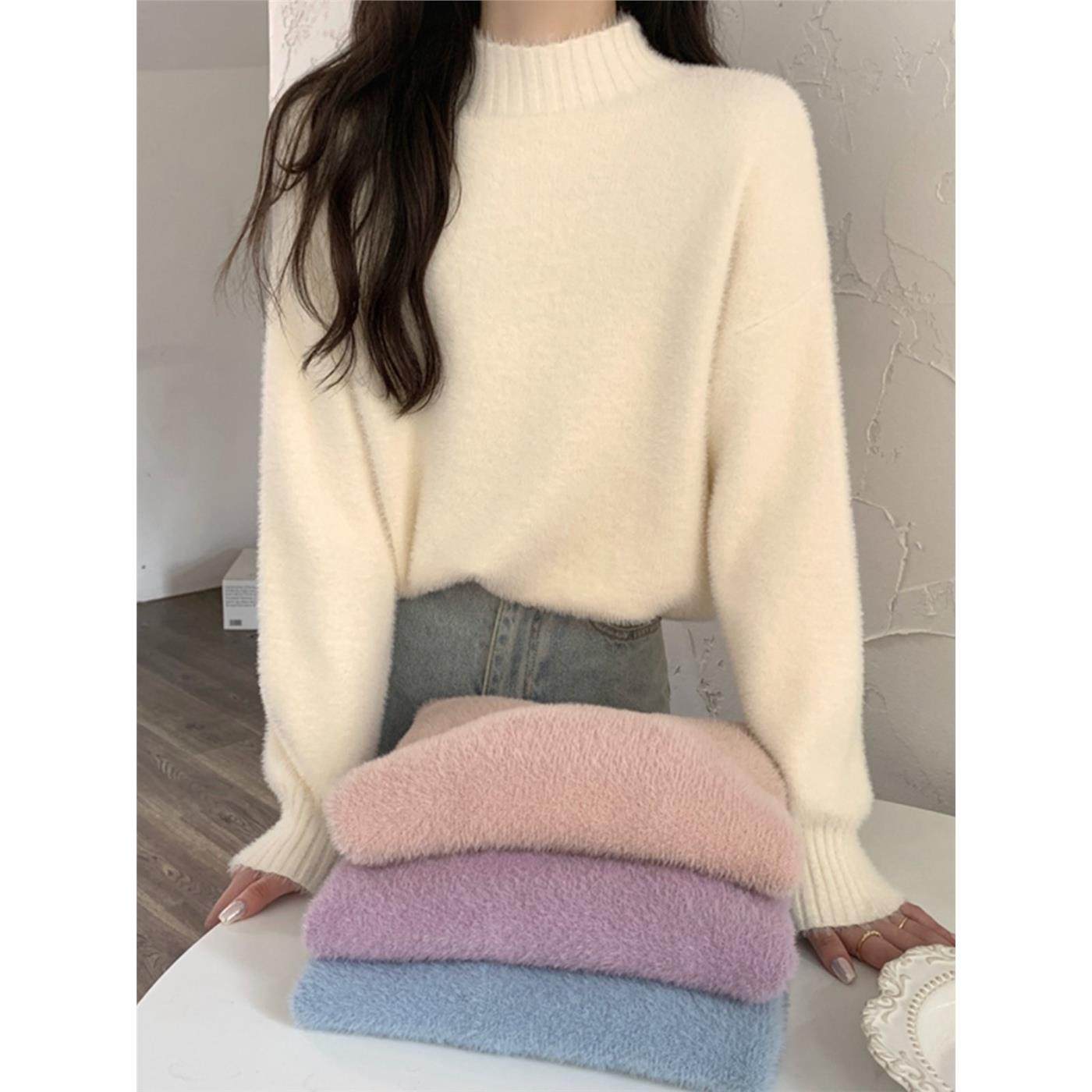 水貂绒毛衣女加厚秋冬气质保暖加绒内搭慵懒宽松半高领打底针织衫,个性定制/设计服务/DIY,棉服工装,淘宝优惠券,粉丝福利购,淘宝优惠卷