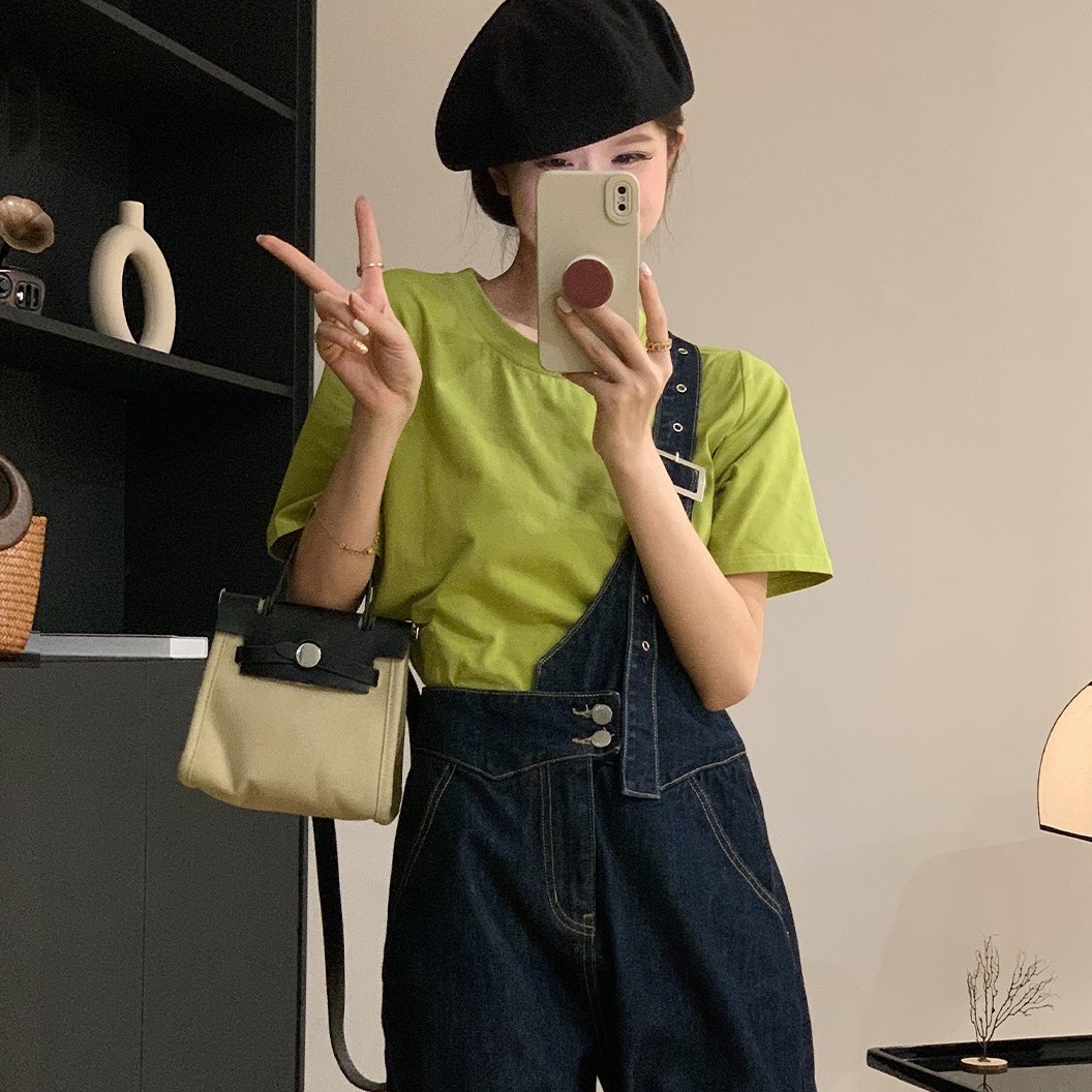 尔给设计感牛仔背带短裤高腰女夏2022新款女奶系奶fufu背带裤薄款