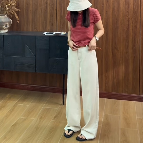 可可咔伦美式条纹修身女款T恤