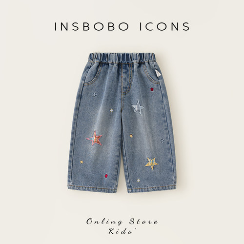 INSbobo星星贴布绣牛仔直筒裤