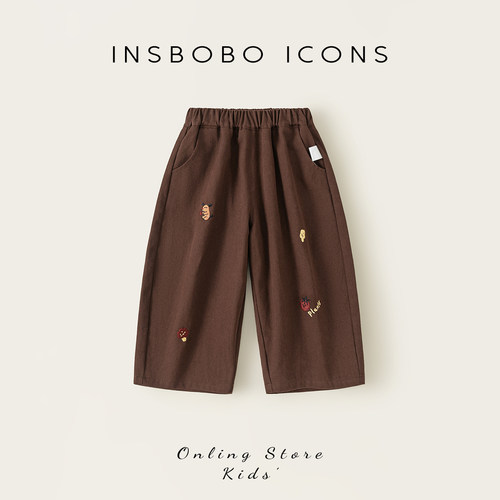 INSbobo可爱绣花阔腿休闲裤