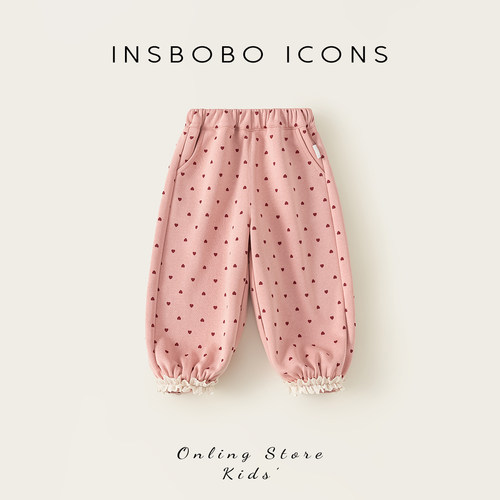 INSbobo花边装饰波点束脚休闲裤
