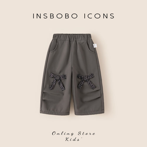 INSbobo蝴蝶结装饰加绒阔腿裤