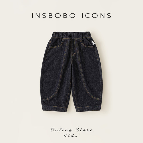 INSbobo松紧腰简约萝卜牛仔裤