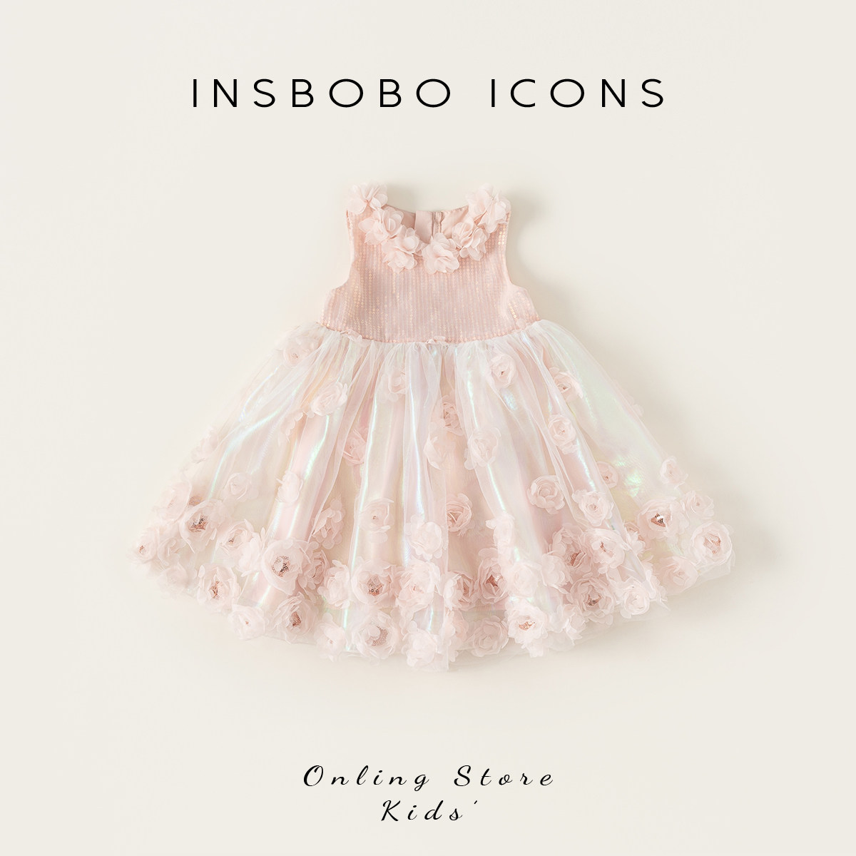 INSbobo亮片花朵网纱连衣裙图片