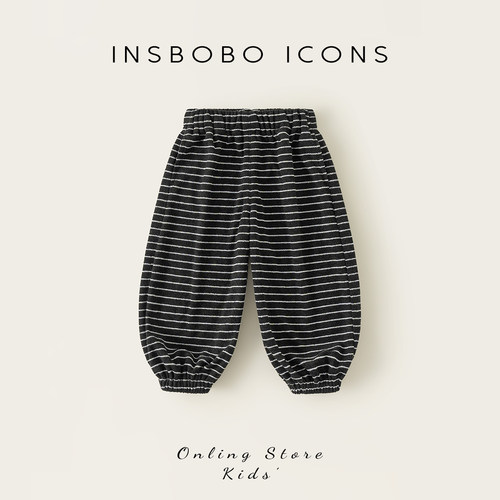 INSbobo松紧腰条纹束脚裤