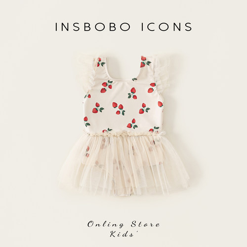 INSbobo印花网纱连体三角泳衣