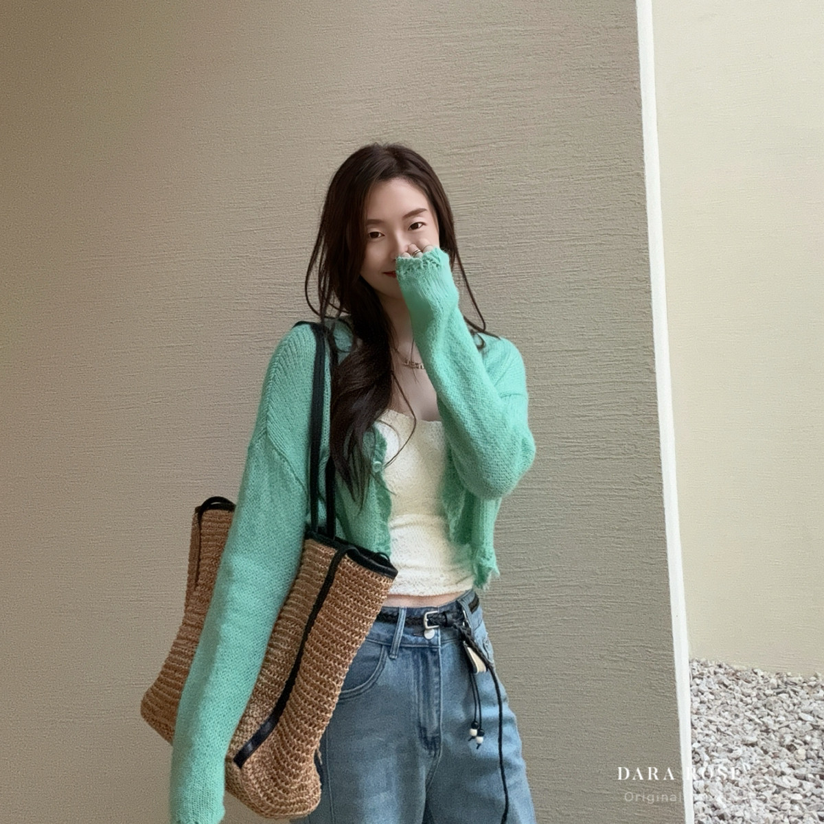 韩系甜美显白苹果绿针织开衫