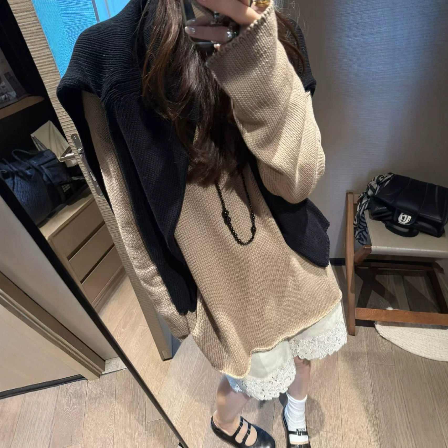 韩系慵懒卷边全棉宽松显瘦毛衣