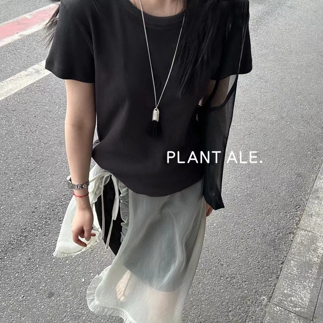 夏款百搭显瘦正肩短袖T恤一辣妹修身短款小个子上衣罗纹女生E573