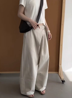 现货折扣一爆款神裤腰封式腰带阔腿裤女美式复古宽松高腰裤E60029