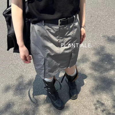 夏季新款双口袋工装A字半身裙