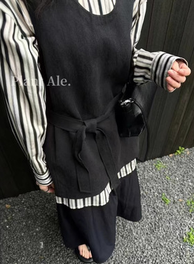 韩系品质感叠穿天丝背心一韩版春秋百搭款系带收腰女装上衣E5039