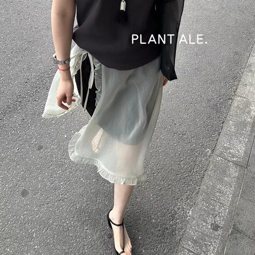 现货折扣一超美双层可拆网纱屁帘短裙韩国设计师款提花半身裙春夏