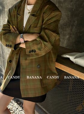 韩版英伦格纹通勤小西装女