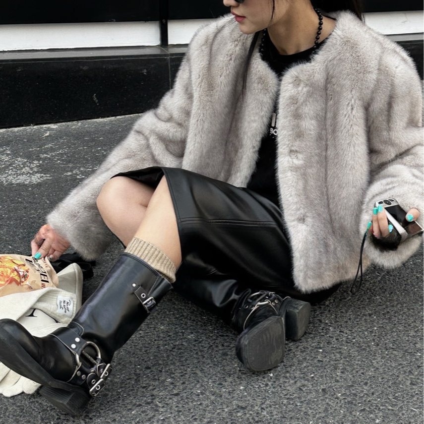 时尚慵懒精仿水貂毛皮草外套