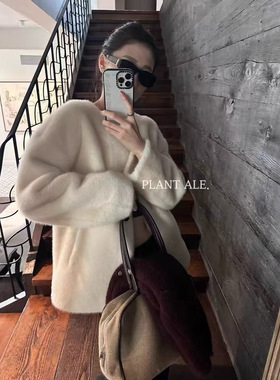 现货折扣一韩系仿水貂毛软滑蓬松环保皮草PlantALe毛毛外套E8338