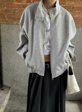 韩系复古短款立领拉链夹克女