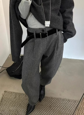 Plant Ale弯刀裤 韩国冬款加厚羊毛裤~通勤镰刀裤直筒长裤毛呢女