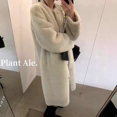 老钱风爽滑环保皮草大衣~重磅长款毛毛外套复合麂皮绒桐庐沐泽345